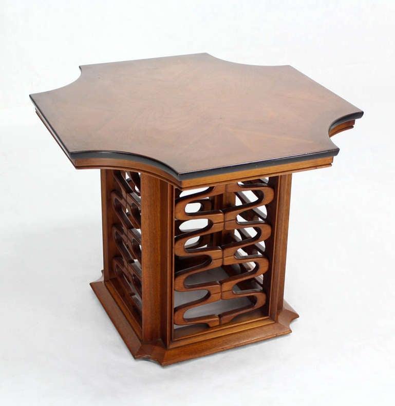 EstablishedLines Occasional Side Table Finely Carved Solid Walnut Base Figural Top Mid Century
