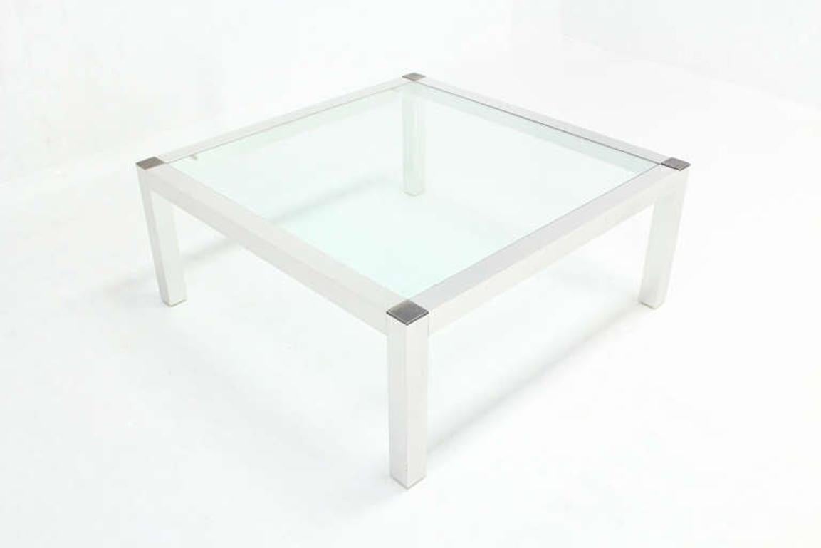 EstablishedLines Mid-Century Modern Machined Metal Base Glass Top Coffee Table Modernist