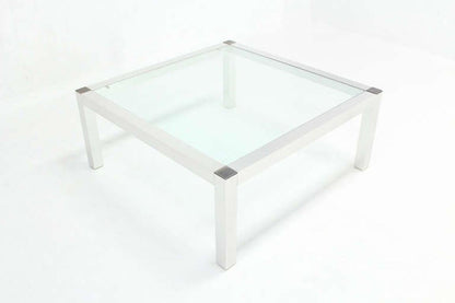 EstablishedLines Mid-Century Modern Machined Metal Base Glass Top Coffee Table Modernist