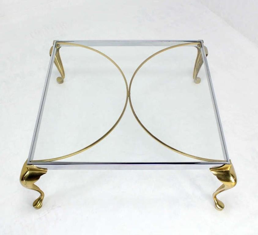 EstablishedLines Mid-Century Modern Chrome Solid Cast Brass Glass Top Square Coffee Table MINT!