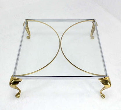 EstablishedLines Mid-Century Modern Chrome Solid Cast Brass Glass Top Square Coffee Table MINT!