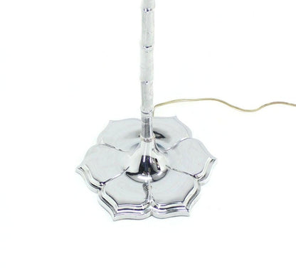 Cast Metal Faux Bamboo Heavy Lotus Base Chrome Floor Lamp Torchere Mid Century