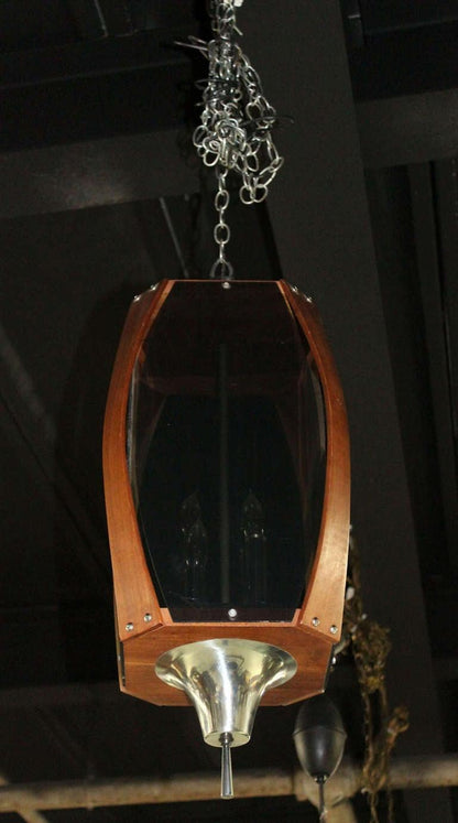 EstablishedLines Danish Mid-Century Modern Pendant Light Fixture with Teak Frame Shade MINT!