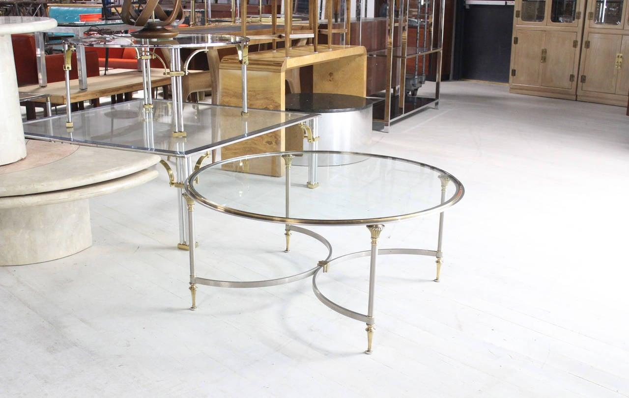 EstablishedLines Mid Century Italian Modern Round Glass Top Brass Chrome/Pewter Coffee Table MINT