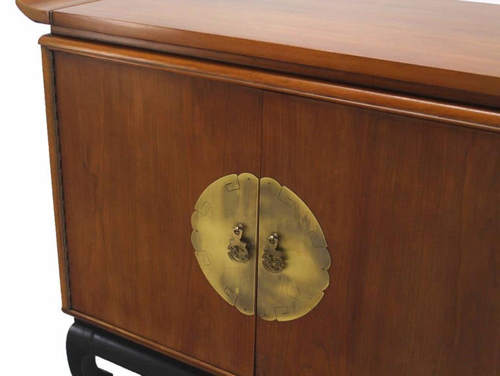 EstablishedLines Oriental Mid Century Modern Black Lacquer Base Modern Walnut Server Cabinet MINT