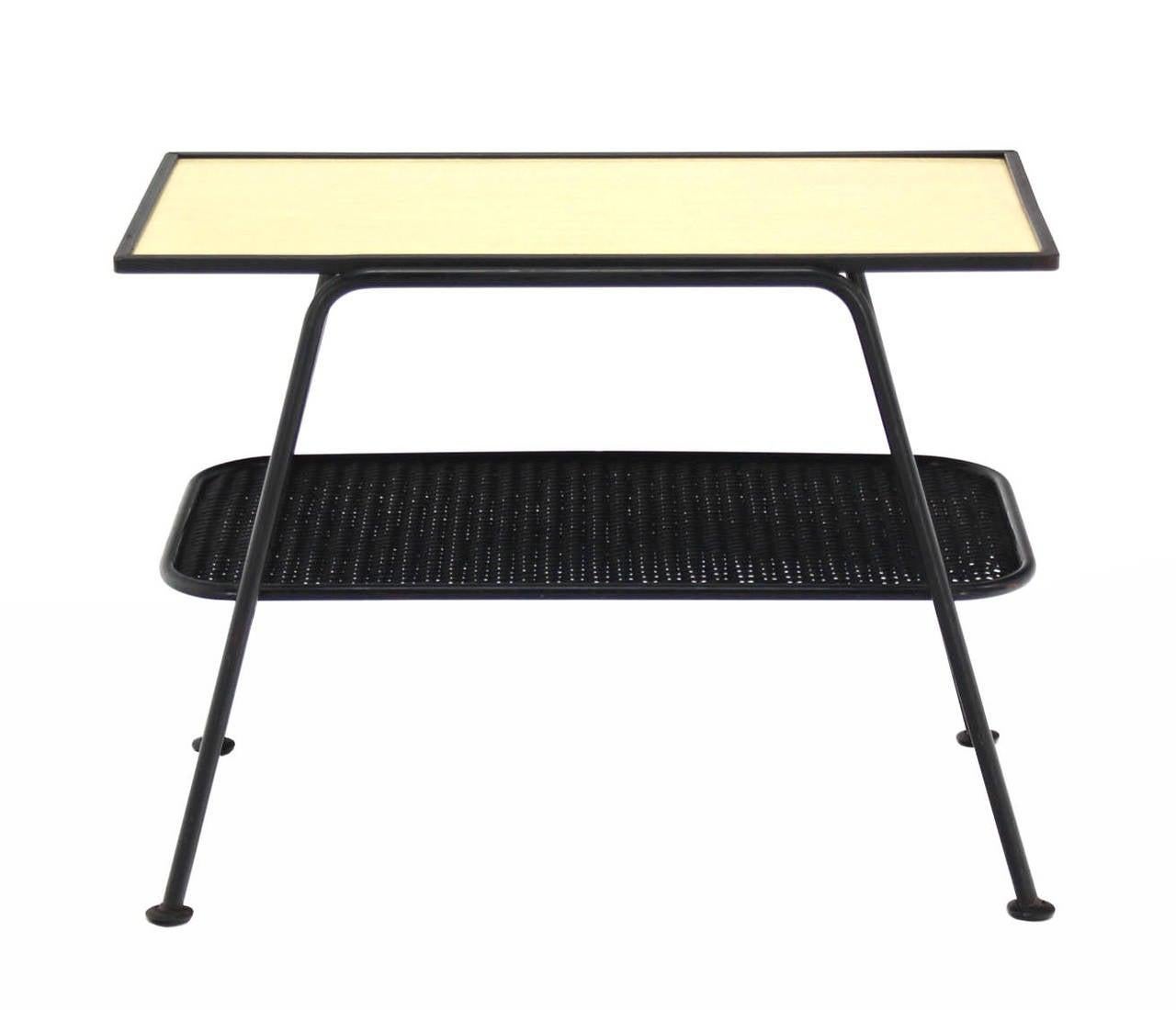 EstablishedLines Mid-Century Modern c1950s Bent Tube Two Tier Wicker Shelf Side End Table MINT