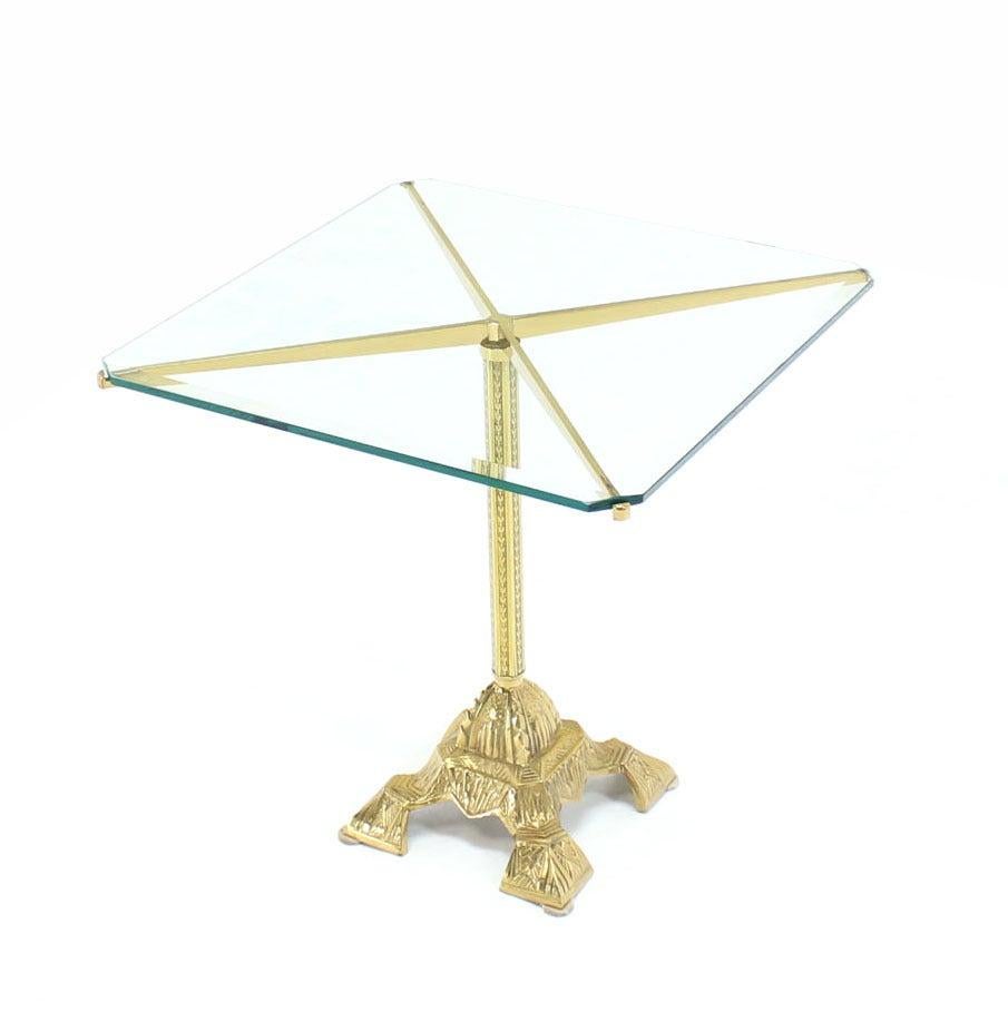 EstablishedLines Square Cast Brass X Shape Base Glass Top Side End Center Lamp Table Stand MINT