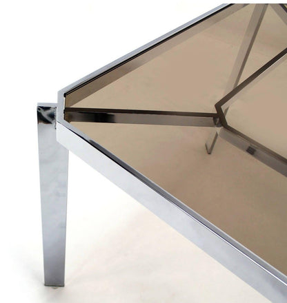 Mid Century Modern Chrome Base Smoked Glass Top Dining Conference Table Baughman