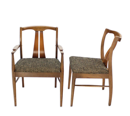 Six Mid-Century Modern Medium Light Walnut Dining Chairs New Upholstery MINT