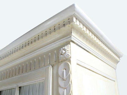EstablishedLines Two Part Step Back Painted White Faux Finish Cupboard Green Blue Glass Vitrine