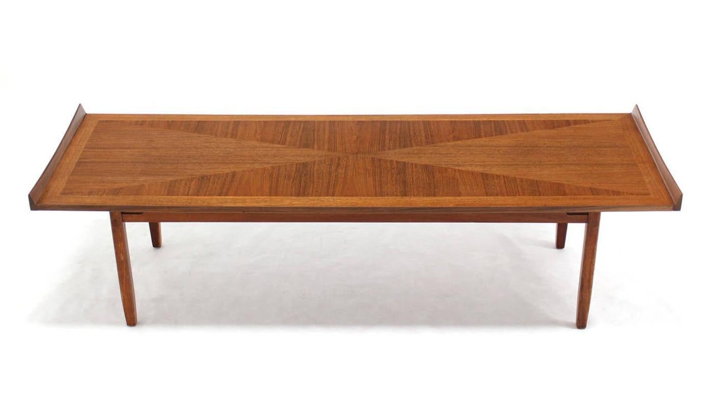 EstablishedLines Danish Modern Long Rectangle Walnut Coffee Table Rolled Ends MINT!