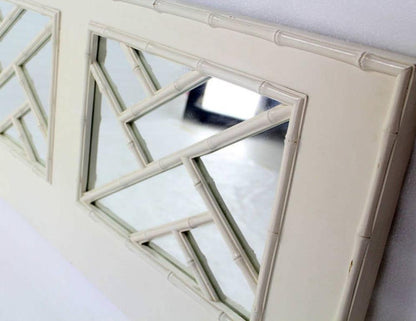 EstablishedLines Faux Bamboo Mid Century Modern White Lacquer King Size Headboard Mirrored Back