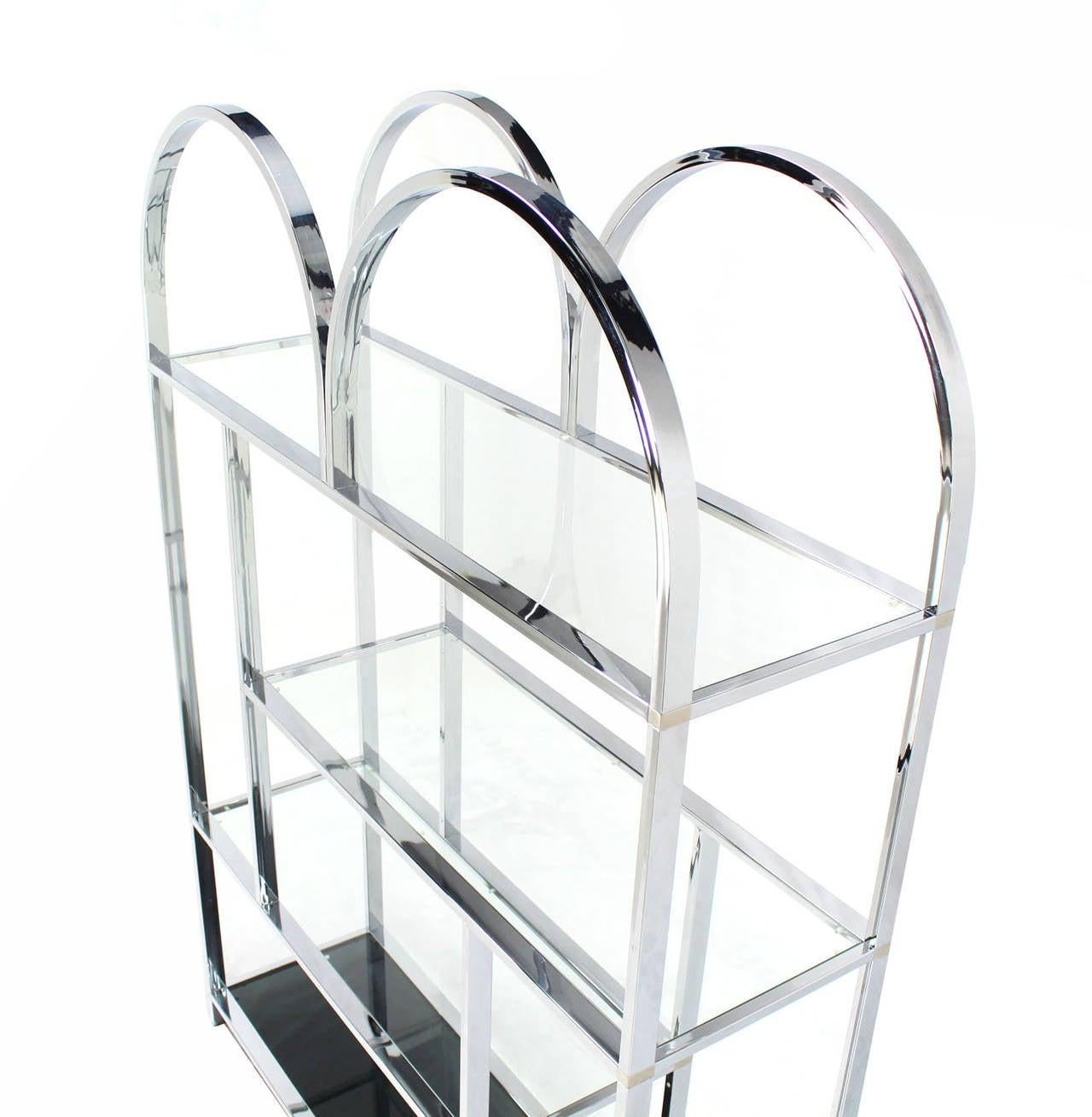 Large Wide Chrome Smoked Glass Double Dome Shade Etagere Shelving Wall Unit MINT