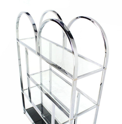 Large Wide Chrome Smoked Glass Double Dome Shade Etagere Shelving Wall Unit MINT