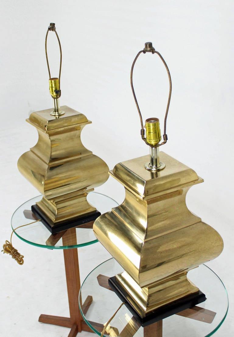 EstablishedLines Pair Modern Figural Sculptural Profile Square Base Polished Brass Table Lamps