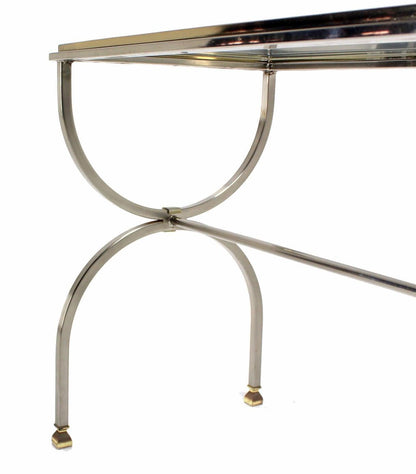 EstablishedLines Chrome Brass U Shape Base Glass Top Long Rectangle Console Sofa Table MINT!
