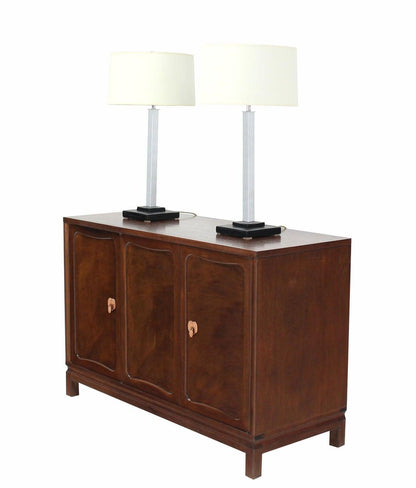 EstablishedLines Pair of Chrome Stitched Square Leather Bases  Modern Table Lamps by Nessen MINT