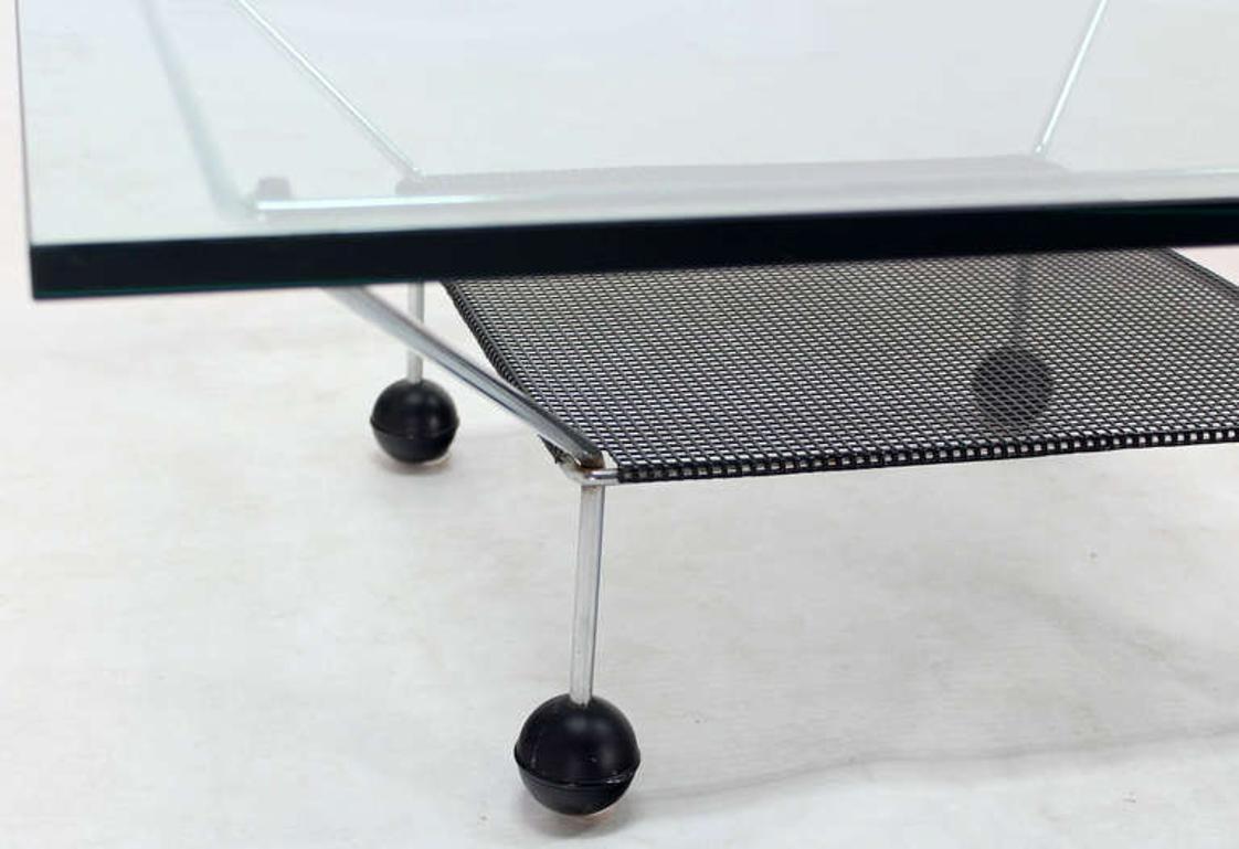 EstablishedLines Mid Century Modern Square Glass Top Coffee Table Atomic Round Ball Shape Legs