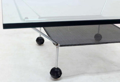 EstablishedLines Mid Century Modern Square Glass Top Coffee Table Atomic Round Ball Shape Legs