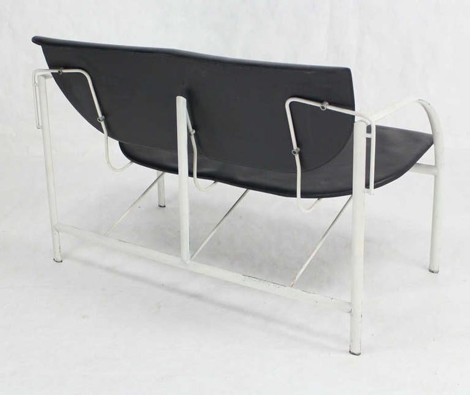 EstablishedLines Stendig Mid-Century Modern Leather and Steel Frame Loveseat Vintage Classic