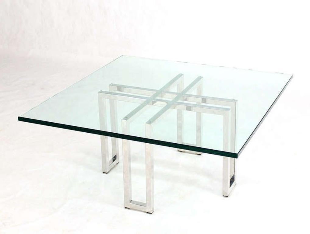 EstablishedLines Chrome Base Square Glass Top Mid Century Modern Coffee Table Barcelona Baughman