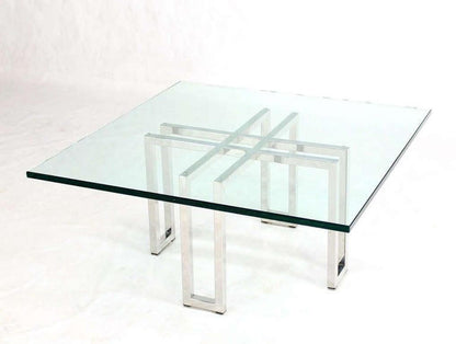 EstablishedLines Chrome Base Square Glass Top Mid Century Modern Coffee Table Barcelona Baughman