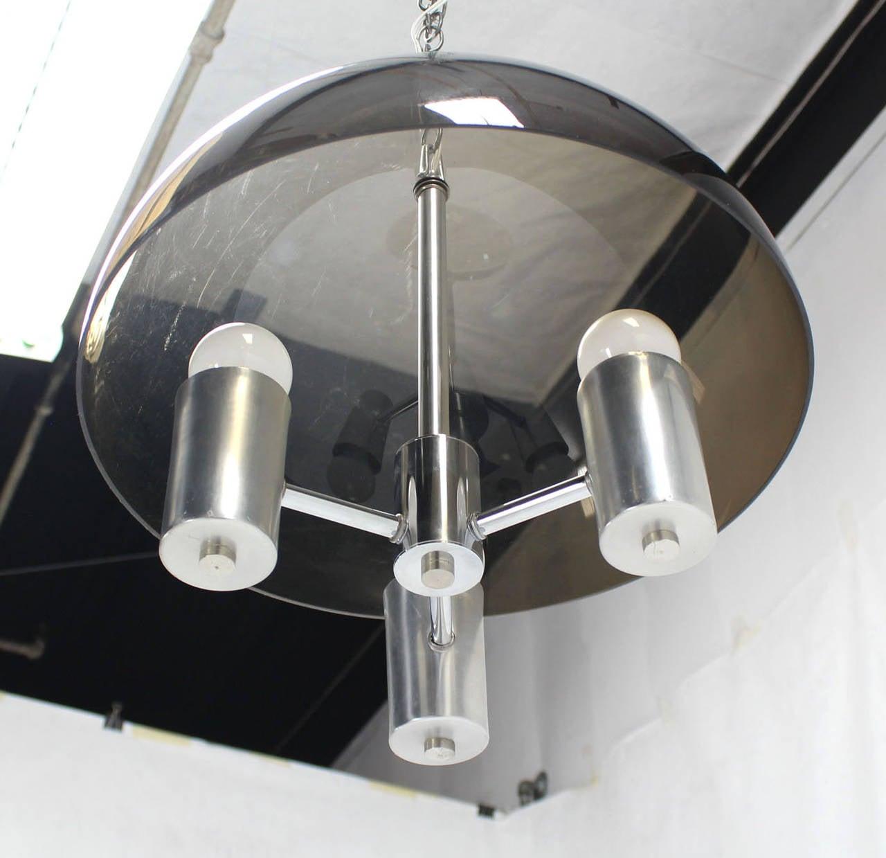 EstablishedLines Smoked Lucite Dome Shape Shade Chrome Mid Century Modern 3 Bulb  Light Fixture