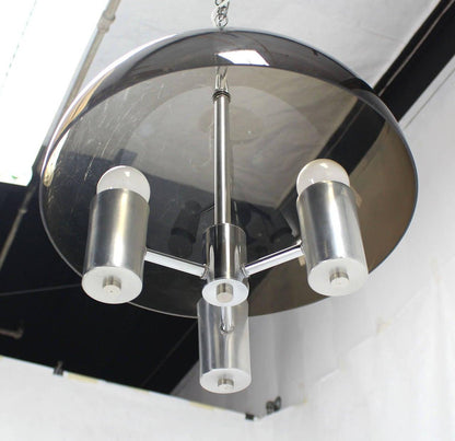 EstablishedLines Smoked Lucite Dome Shape Shade Chrome Mid Century Modern 3 Bulb  Light Fixture