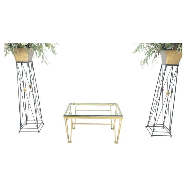 EstablishedLines Geometric Frame Style Legs  Rectangular Brass Plated Side Table w/ Glass Top