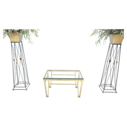 EstablishedLines Geometric Frame Style Legs  Rectangular Brass Plated Side Table w/ Glass Top
