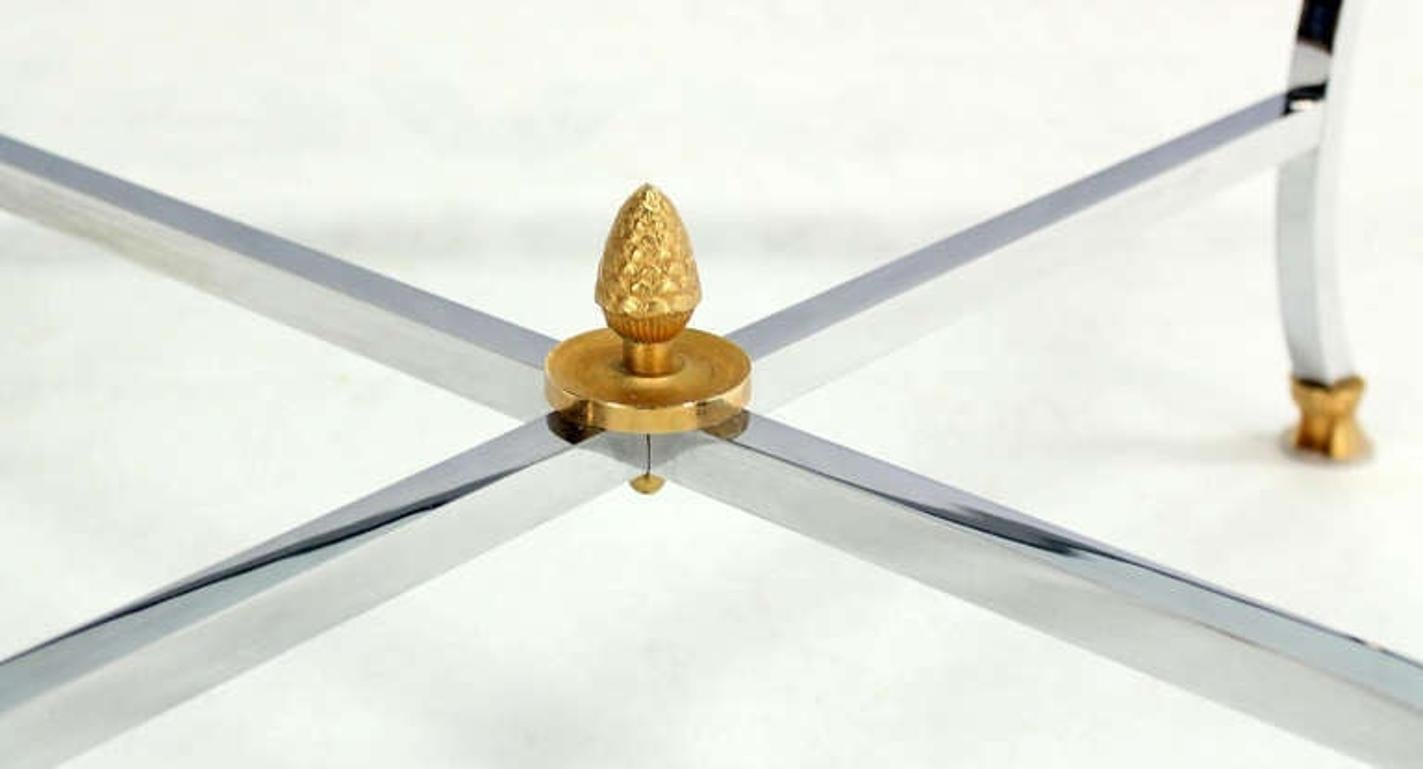 EstablishedLines Hoof Brass Feet Chrome X Shape Base 3/4" Glass Square Coffee Table Clean