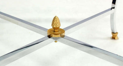 EstablishedLines Hoof Brass Feet Chrome X Shape Base 3/4" Glass Square Coffee Table Clean