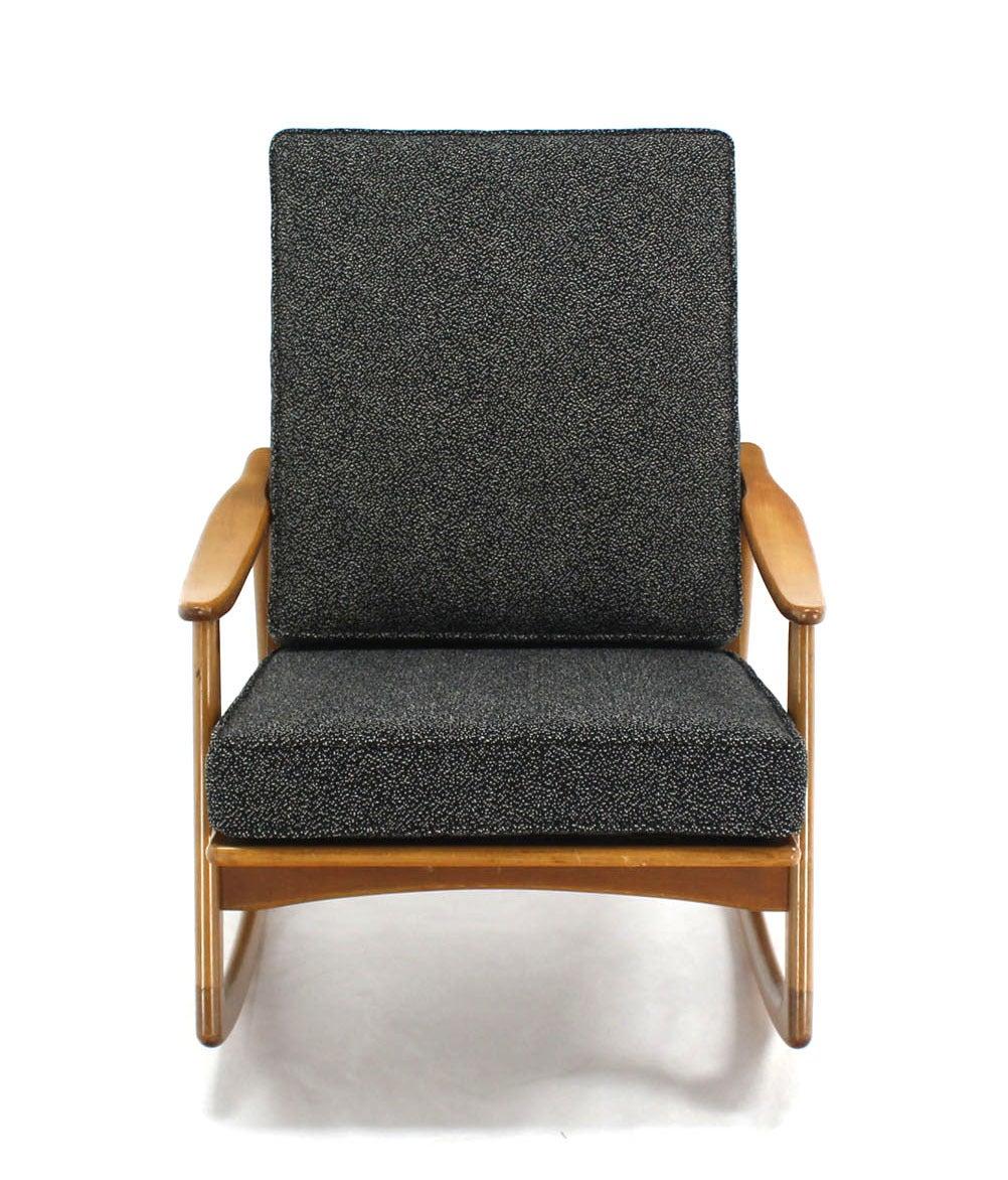 EstablishedLines Blond Wood Danish Modern Slated Back Rocking Lounge Chair New Upholstery MINT