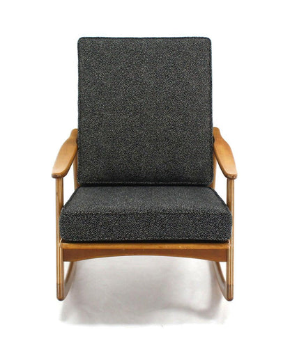 EstablishedLines Blond Wood Danish Modern Slated Back Rocking Lounge Chair New Upholstery MINT