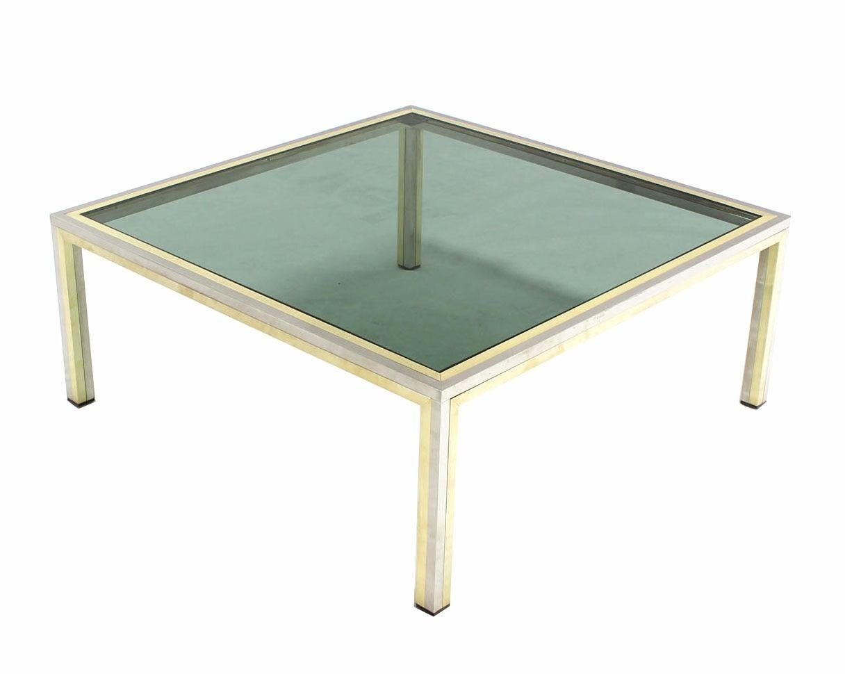 EstablishedLines Large 39" Square Brass Chrome Tinted Glass Top Coffee Center Table Romeo Rega