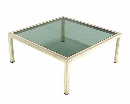 EstablishedLines Large 39" Square Brass Chrome Tinted Glass Top Coffee Center Table Romeo Rega