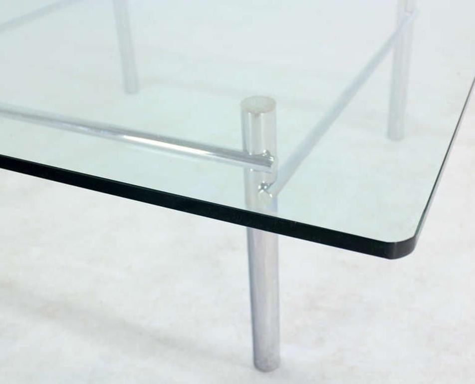 EstablishedLines Solid Chrome Base Heavy Steel Bars  Square Glass Top Coffee Center Table MINT!