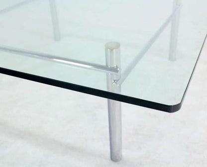 EstablishedLines Solid Chrome Base Heavy Steel Bars  Square Glass Top Coffee Center Table MINT!
