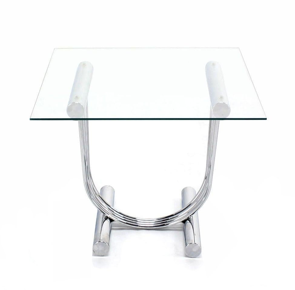 EstablishedLines Pair of Chrome U Shape Bases Glass Square Top End Side Tables Stands MINT!