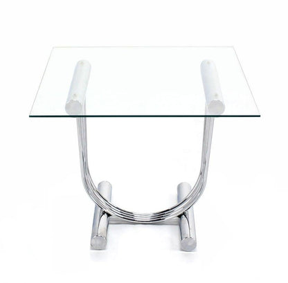 EstablishedLines Pair of Chrome U Shape Bases Glass Square Top End Side Tables Stands MINT!