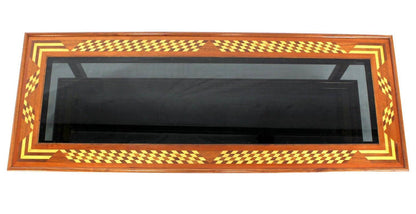 Walnut Hair Pin Leg Smoked Glass  Marquetry Top Long Rectangle Coffee Table MINT