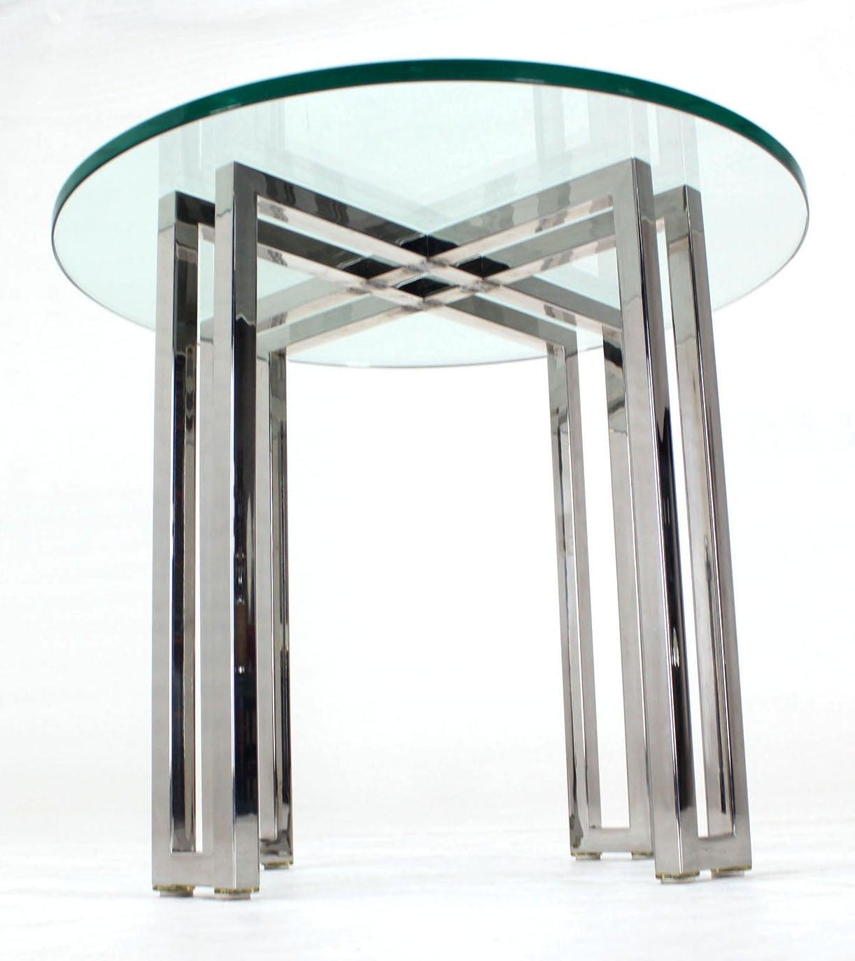 EstablishedLines Mid Century Modern Round Chrome Base Glass Top Side End Center Lamp Table Stand