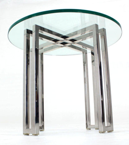 EstablishedLines Mid Century Modern Round Chrome Base Glass Top Side End Center Lamp Table Stand