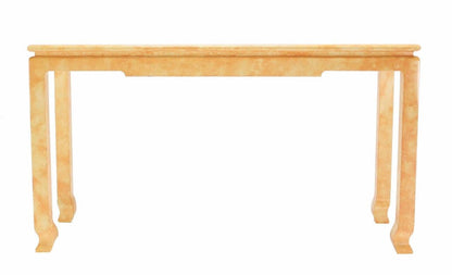 EstablishedLines Mid Century Modern Beige Faux Parchment Gloss Finish Lacquer Console Sofa Table