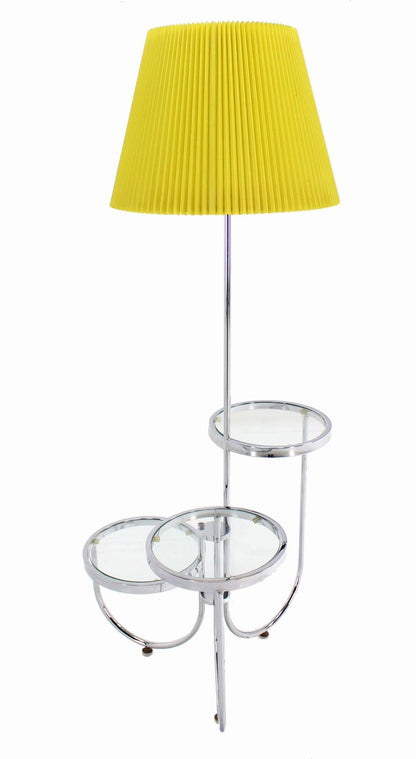 Mid Century Modern Chrome Base Floor Lamp w/ Three Circular Built Stand Tables