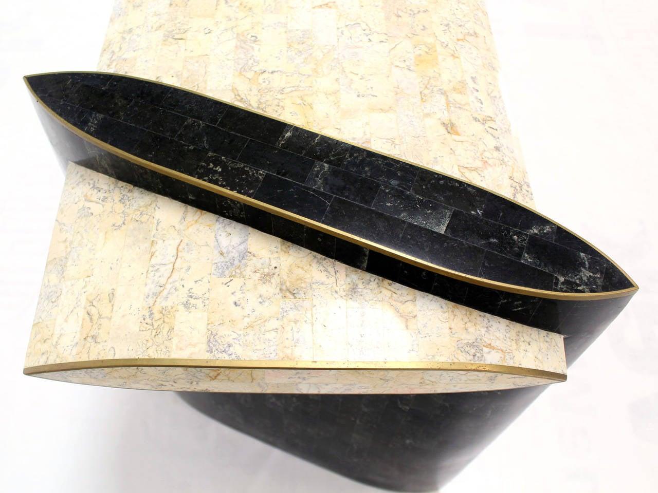 EstablishedLines Maitland Smith Mid Century Tessellated Tile Stone Brass Inlay Console Sofa Table