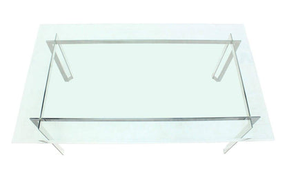 EstablishedLines Polished Stainless Steel Base  Thick Glass Top Dining Room Table Mid Century