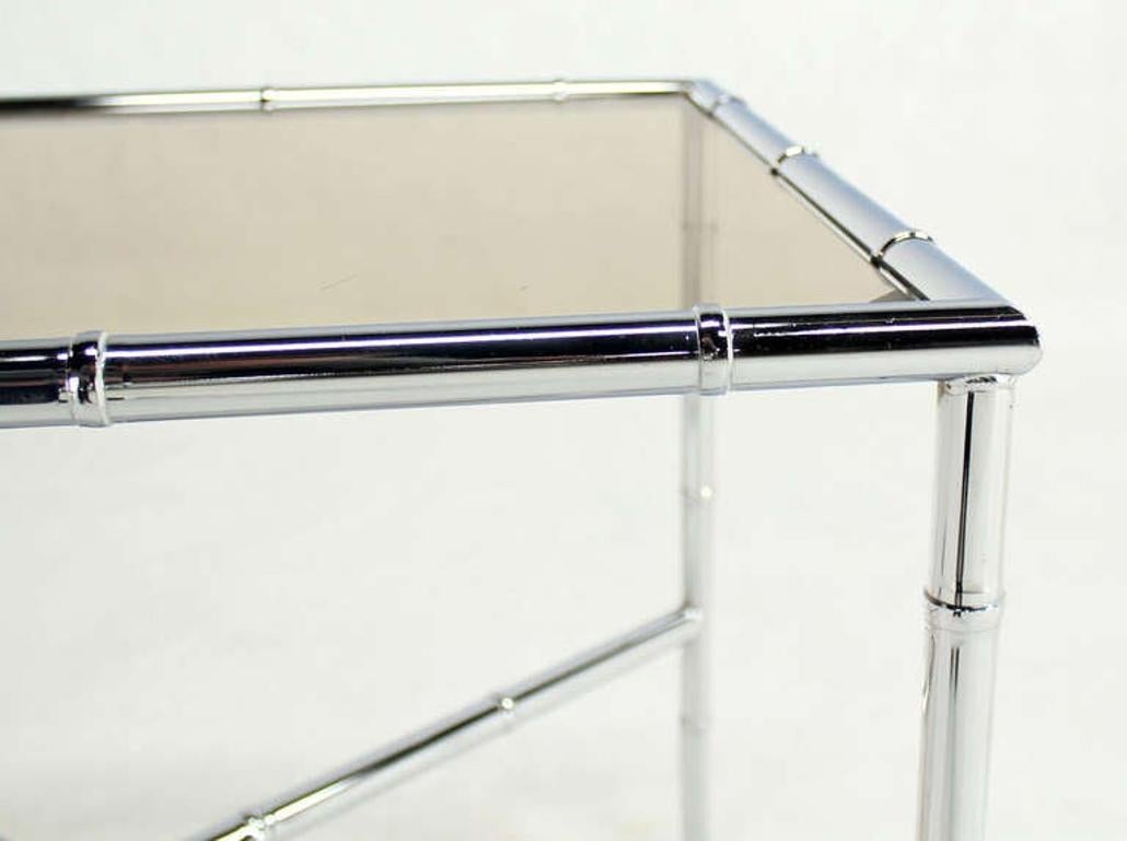 EstablishedLines Pair of Faux Bamboo X Shape Bases  Chrome and Smoked Glass End Tables MINT!