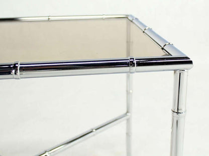 EstablishedLines Pair of Faux Bamboo X Shape Bases  Chrome and Smoked Glass End Tables MINT!