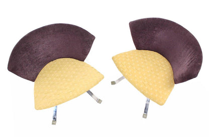 Pair of Saporiti Italian Mid Century Modern Fan Back Two Tone Lounge Chairs MINT